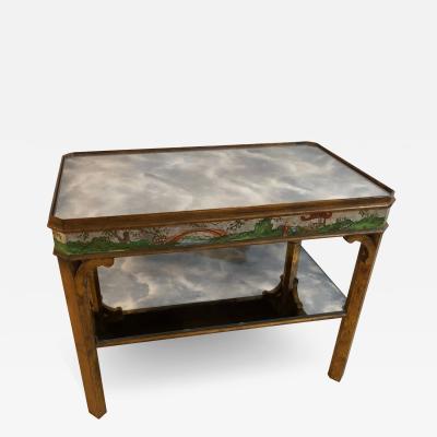 Hollywood Regency Coffee Table with Poly Chromed Mirrored Scenes in Chinoiserie