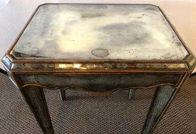 Hollywood Regency Distressed Beveled Mirror Single Draw End Side Table or Desk