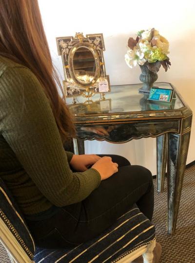 Hollywood Regency Distressed Beveled Mirror Single Draw End Side Table or Desk