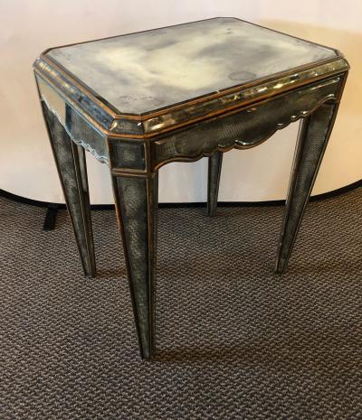 Hollywood Regency Distressed Beveled Mirror Single Draw End Side Table or Desk