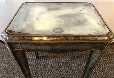 Hollywood Regency Distressed Beveled Mirror Single Draw End Side Table or Desk