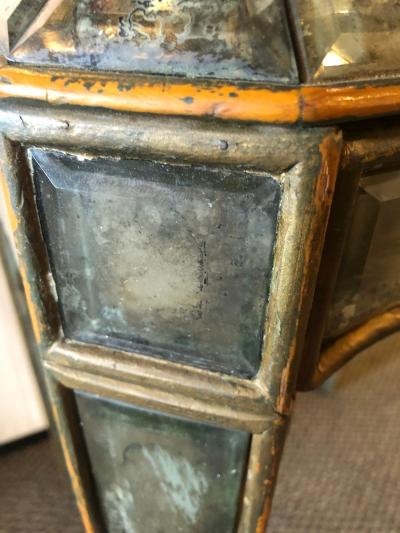 Hollywood Regency Distressed Beveled Mirror Single Draw End Side Table or Desk