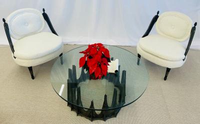 Hollywood Regency Ebony Boudoir Fauteuil Chairs New Boucle Bronze Jansen