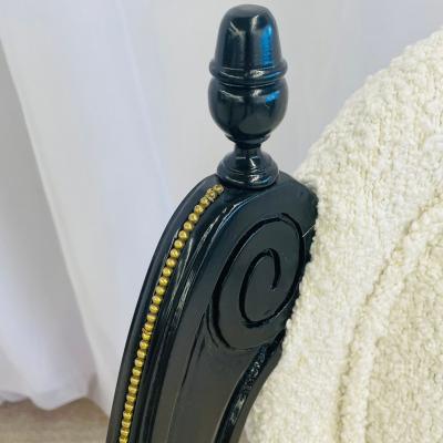 Hollywood Regency Ebony Boudoir Fauteuil Chairs New Boucle Bronze Jansen