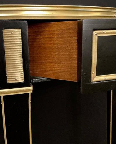 Hollywood Regency Ebony Bouillote or End Tables Manner Jansen Mirror Tops Pair