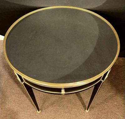 Hollywood Regency Ebony Bouillote or End Tables Manner Jansen Mirror Tops Pair