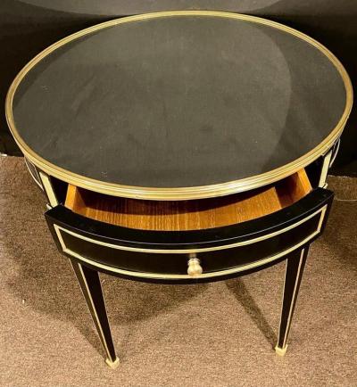 Hollywood Regency Ebony Bouillote or End Tables Manner Jansen Mirror Tops Pair