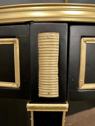 Hollywood Regency Ebony Bouillote or End Tables Manner Jansen Mirror Tops Pair