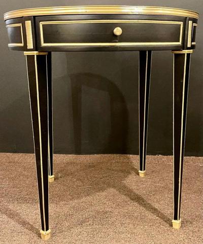 Hollywood Regency Ebony Bouillote or End Tables Manner Jansen Mirror Tops Pair