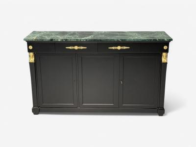 Hollywood Regency Empire Style Satin Black Wood Bronze Credenza 1940s