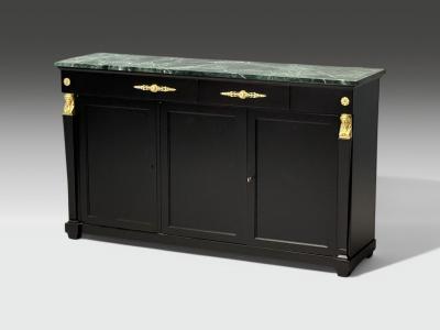 Hollywood Regency Empire Style Satin Black Wood Bronze Credenza 1940s