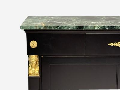 Hollywood Regency Empire Style Satin Black Wood Bronze Credenza 1940s