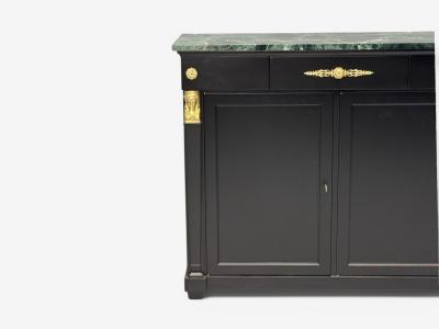 Hollywood Regency Empire Style Satin Black Wood Bronze Credenza 1940s