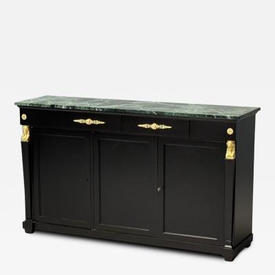 Hollywood Regency Empire Style Satin Black Wood Bronze Credenza 1940s