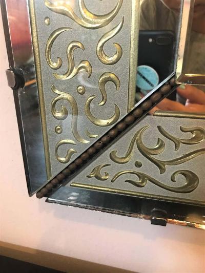 Hollywood Regency Etched Frosted Glass Framed Bevelled Wall or Console Mirror