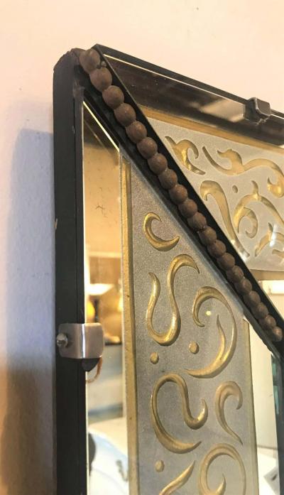 Hollywood Regency Etched Frosted Glass Framed Bevelled Wall or Console Mirror