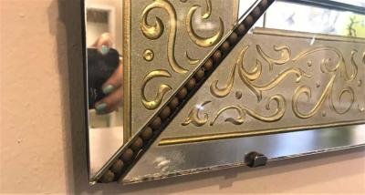 Hollywood Regency Etched Frosted Glass Framed Bevelled Wall or Console Mirror