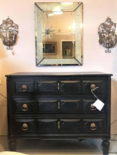 Hollywood Regency Etched Frosted Glass Framed Bevelled Wall or Console Mirror