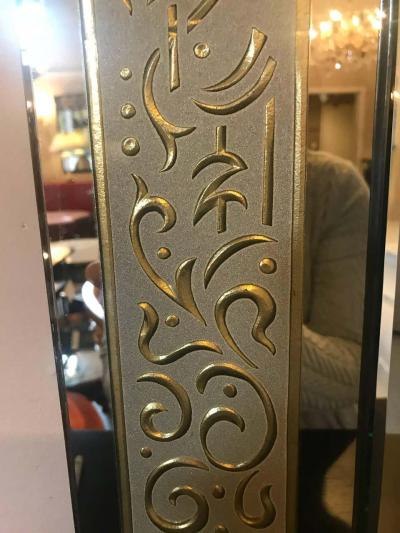 Hollywood Regency Etched Frosted Glass Framed Bevelled Wall or Console Mirror