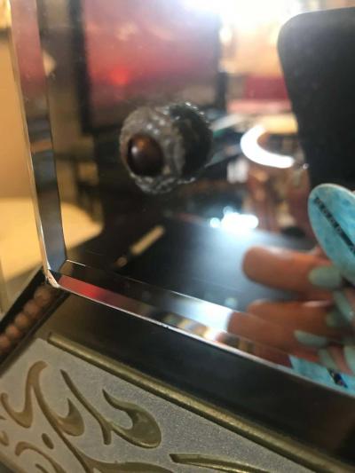 Hollywood Regency Etched Frosted Glass Framed Bevelled Wall or Console Mirror