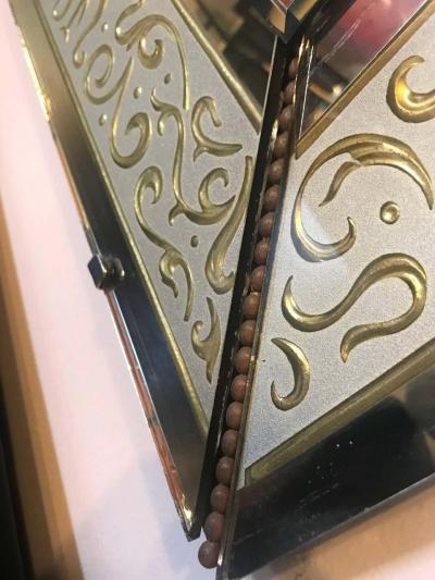 Hollywood Regency Etched Frosted Glass Framed Bevelled Wall or Console Mirror