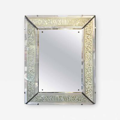 Hollywood Regency Etched Frosted Glass Framed Bevelled Wall or Console Mirror