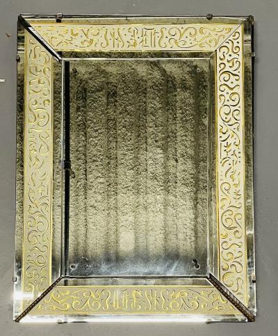 Hollywood Regency Etched Frosted Glass Framed Bevelled Wall or Console Mirror