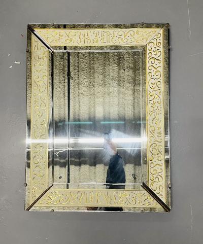 Hollywood Regency Etched Frosted Glass Framed Bevelled Wall or Console Mirror