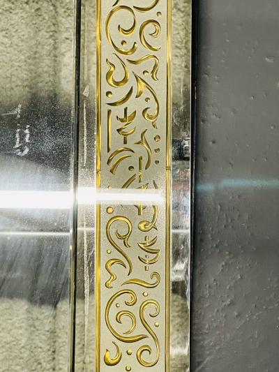 Hollywood Regency Etched Frosted Glass Framed Bevelled Wall or Console Mirror