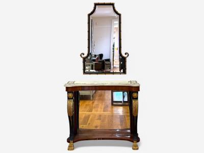 Hollywood Regency Faux Bamboo Gilt Metal Pagoda Form Wall Mirrors USA 1960s