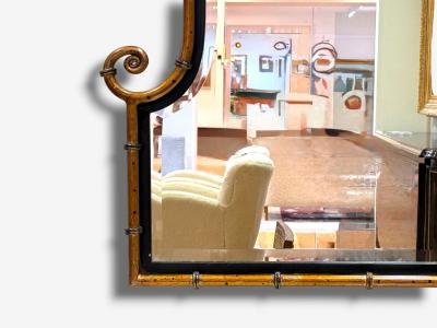 Hollywood Regency Faux Bamboo Gilt Metal Pagoda Form Wall Mirrors USA 1960s