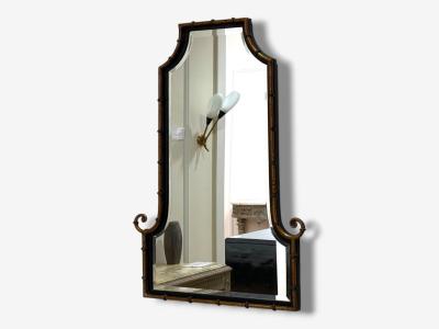 Hollywood Regency Faux Bamboo Gilt Metal Pagoda Form Wall Mirrors USA 1960s