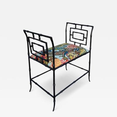 Hollywood Regency Faux Bamboo Metal Bench W Schumacher Chiang Mai Dragon