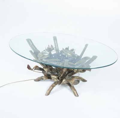 Hollywood Regency Faux Bamboo lightning Coffee Table attributed to Jacques Duval