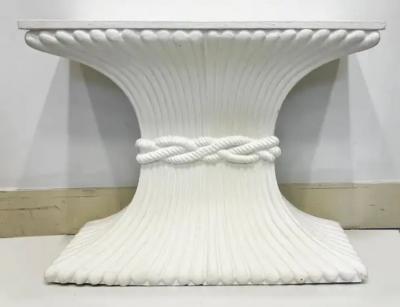 Hollywood Regency Gesso Carved Wood Console Table Wheat Sheaf Form