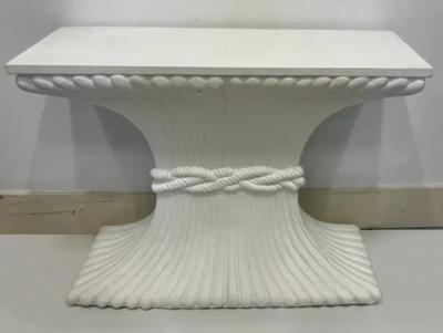 Hollywood Regency Gesso Carved Wood Console Table Wheat Sheaf Form