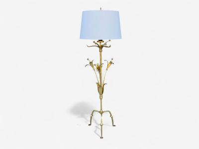 Hollywood Regency Gilt Metal Floral Floor Lamp France 1960s