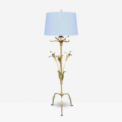 Hollywood Regency Gilt Metal Floral Floor Lamp France 1960s