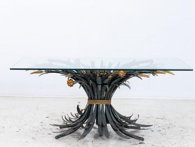 Hollywood Regency Gilt Metal Sheaf of Wheat Coffee Table France Mid 20th C 