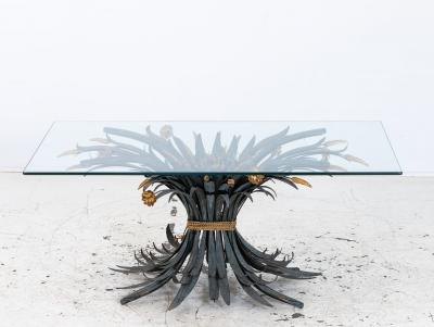 Hollywood Regency Gilt Metal Sheaf of Wheat Coffee Table France Mid 20th C 