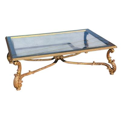 Hollywood Regency Giltwood Glass Cocktail Table