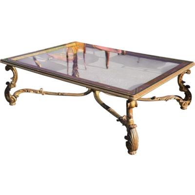 Hollywood Regency Giltwood Glass Cocktail Table