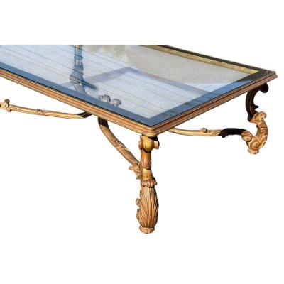 Hollywood Regency Giltwood Glass Cocktail Table