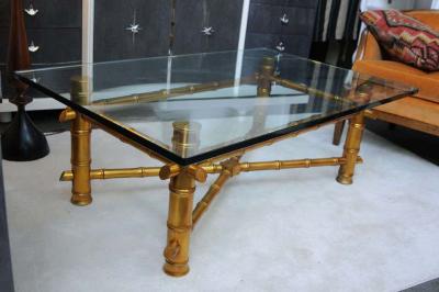 Hollywood Regency Gold Bamboo coffee Table