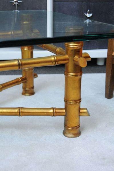 Hollywood Regency Gold Bamboo coffee Table