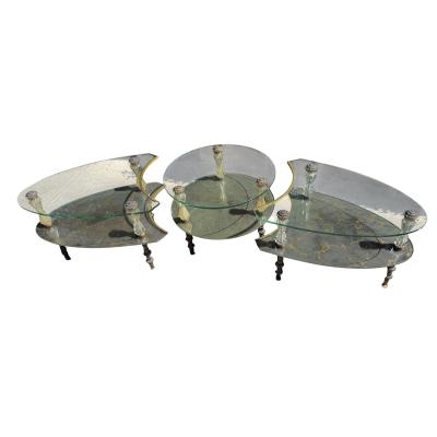 Hollywood Regency Goran 3 Part Glass Marble Cocktail Table
