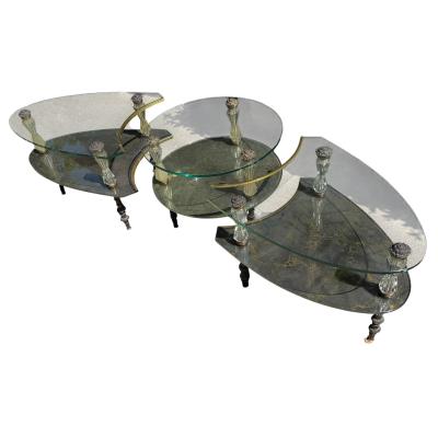 Hollywood Regency Goran 3 Part Glass Marble Cocktail Table