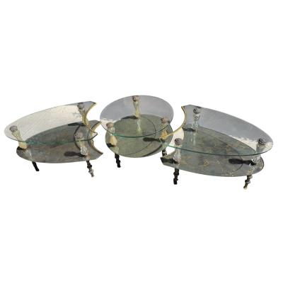 Hollywood Regency Goran 3 Part Glass Marble Cocktail Table