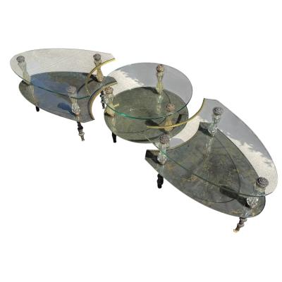Hollywood Regency Goran 3 Part Glass Marble Cocktail Table