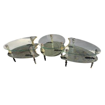 Hollywood Regency Goran 3 Part Glass Marble Cocktail Table
